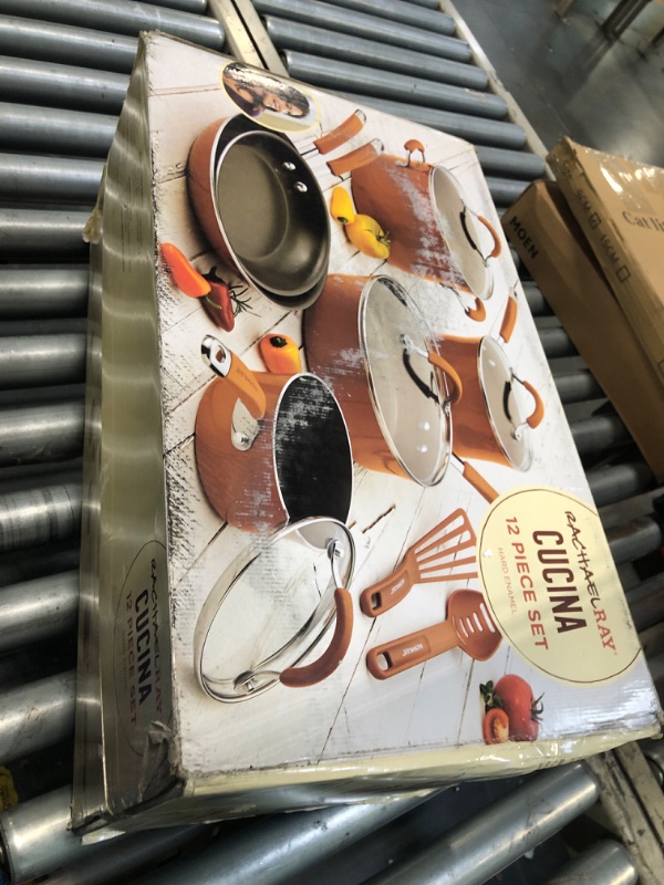 Photo 1 of ** used**Rachael Ray Cucina Nonstick Cookware Pots and Pans Set, 12 Piece, Pumpkin Orange