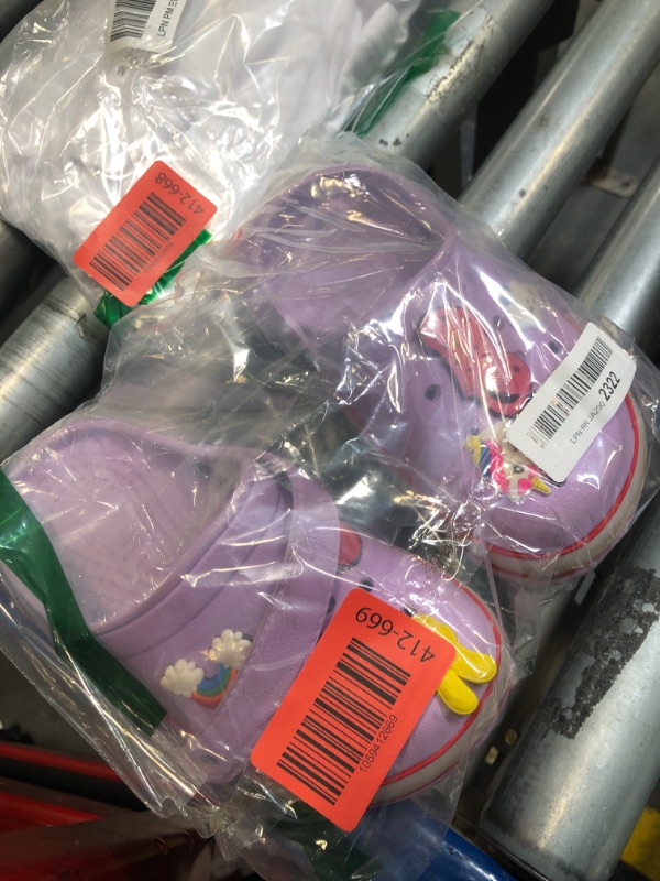 Photo 1 of ** VERY USED***XPKWS Toddler Kids Clogs Boys Girls LED Garden Shoes Light up Sandals Slip on Quick Dry Beach Slippers (Purple,30)