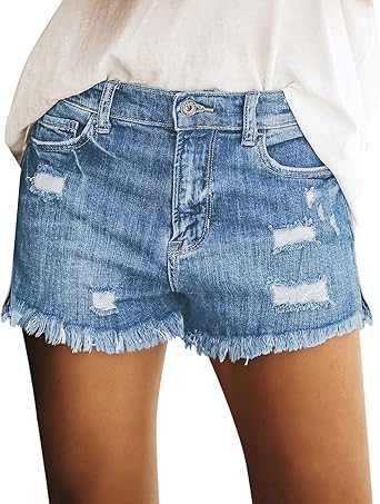 Photo 1 of **SIMILAR**luvamia Women's Casual Mid Rise Denim Shorts Stretch Ripped Raw Hem Jean Shorts SIZE SMALL
