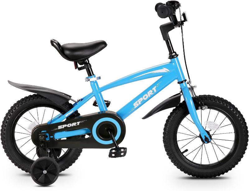 Photo 1 of **BIKE IS OLIVE GREEN NOT BABY BLUE**BODIOO Kids Bike Bicycle 14 Inches Kid Bicycle for Boys Girls with Training Wheels Sturdy Frame Adjustable Seat Handbrake and Coaster Brake for Rider 37 to 42 Inch
