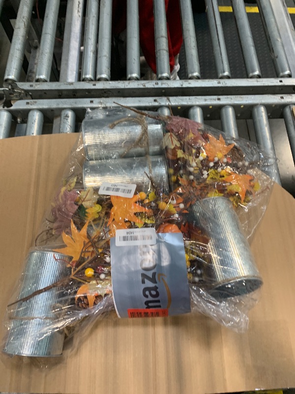 Photo 1 of ******** ONLY 5 ******** Zeyune 6 Sets Fall Thanksgiving Table Centerpiece Decoration Harvest Artificial Flower Stem Pumpkin Maple Berry Pick with Metal Pot for Autumn Rustic Farmhouse Home Kitchen Dining Indoor Decoration