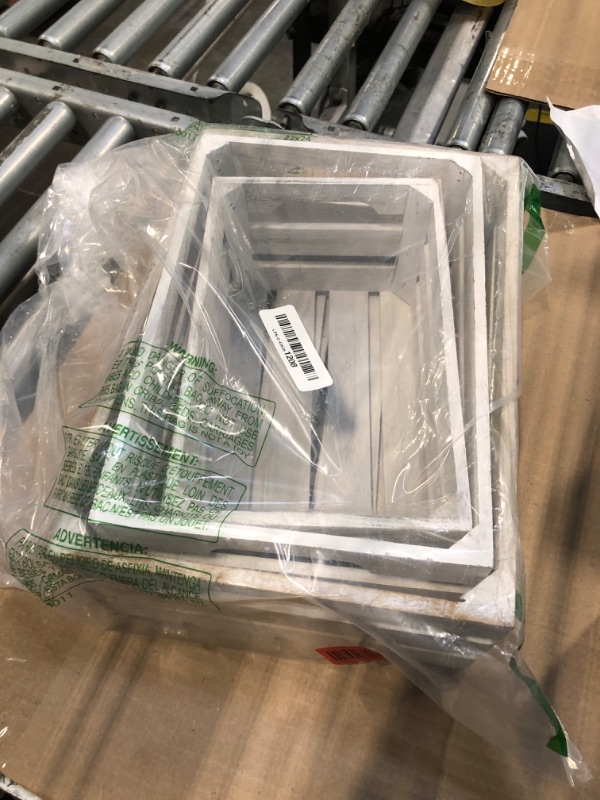 Photo 1 of ***** MISSING 3 ***** CroBlissful 6 Pcs Decorative Wood Crates for Storage Display Rustic Nesting Crates with Handle Farmhouse Wooden Storage Container Boxes for Wedding Decorations Christmas Party Supplies (Vintage White)