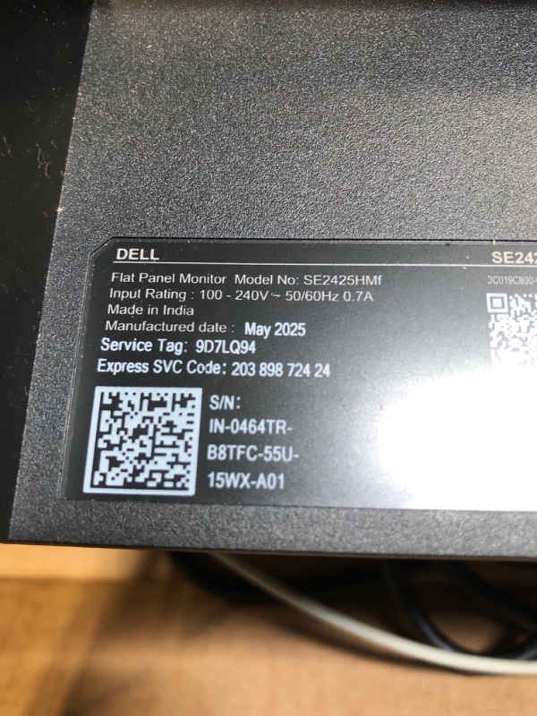 Photo 1 of ***** S/N IN-0464TR-B8TFC-55U-15WX-A01 ******* Dell 24 Monitor - SE2425HM - 23.8-inch Full HD (1920x1080) 16:9 100Hz Display, IPS Panel, 16.70 Million Colors, Anti-Glare, 1 HDMI / 1 VGA Port, TÜV Rheinland 3-Star*, Comfortview Plus - Black