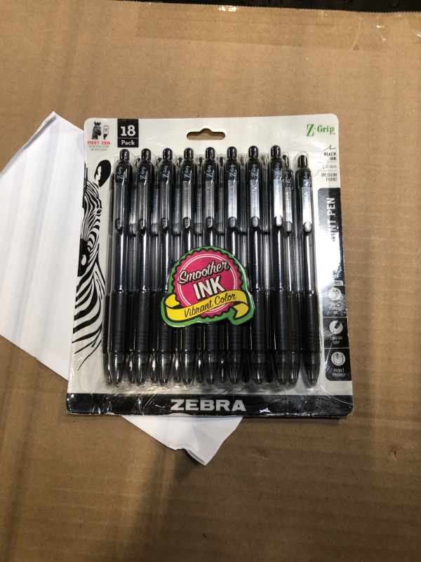Photo 1 of **** 1 PACK ****** ZEBRA Z-Grip Retractable Ballpoint Pen, 1.0mm, Black Ink, 18 Pack, 