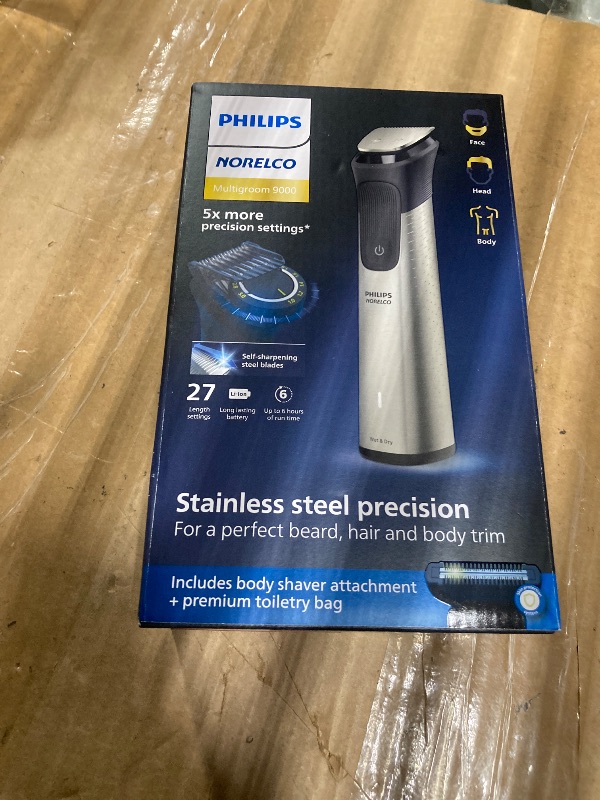 Photo 1 of * sale for parts*Philips Norelco Multigroom 9000 Series, All-in-One Trimmer, Beard Trimmer and Hair Clipper, 23-Piece Men's Grooming Kit for Beard, Body, Face, Nose, Ear and Intimate Areas, MG9520/50