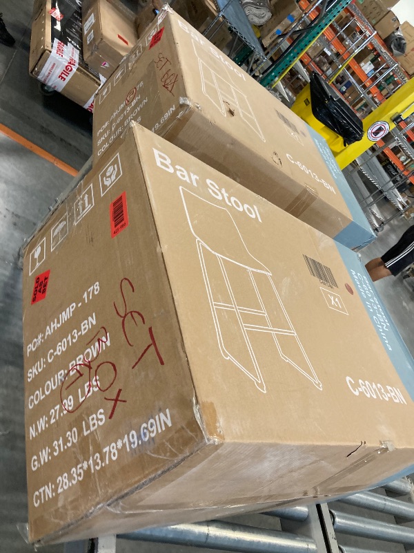 Photo 1 of ** USED / 2 BOXES ** DUMOS 26 Inch Counter Height Bar Stools Set of 4, Modern Faux Leather High Barstools with Back and Metal Leg, Bar Chairs for Kitchen lsland, Brown