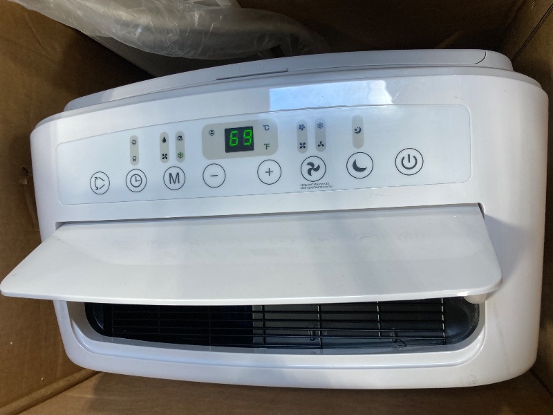 Photo 1 of ** USED/ TESTED FUNCTIONAL/ INCLUDED MANUAL CONTROL AND ACCESORIES **Amazon Basics 3-In-1 Portable Air Conditioner, 12000 BTU (ASHRAE), Cools Up to 550 Sqf, Portable AC with Cool/Dry (Dehumidifier)/Fan-Only Functions, Auto Mode, Sleep Mode, Timer, White