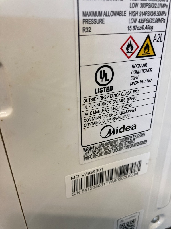 Photo 1 of ** DAMAGE MAJOR DIRTY / VERY USED** Midea 12,000 BTU Smart Inverter Air Conditioner Window Unit with Heat and Dehumidifier – Cools up to 550 Sq. Ft., Energy Star Rated, Quiet Operation, Electronic Controls, Remote Control, White