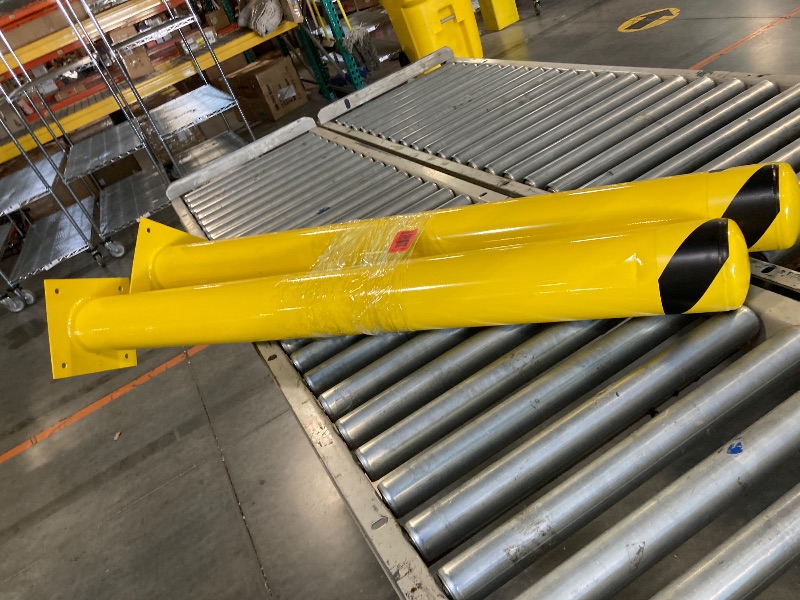 Photo 1 of ** DAMAGE MINOR** VEVOR Safety Bollard, 48 Inch Height Bollard Post, 4.5 Inch Diameter Steel Pipe Safety Bollard Post, Yellow Steel Bollard, Steel Safety Bollard with 8 Anchor Bolts, Perfect for Traffic-Sensitive Area