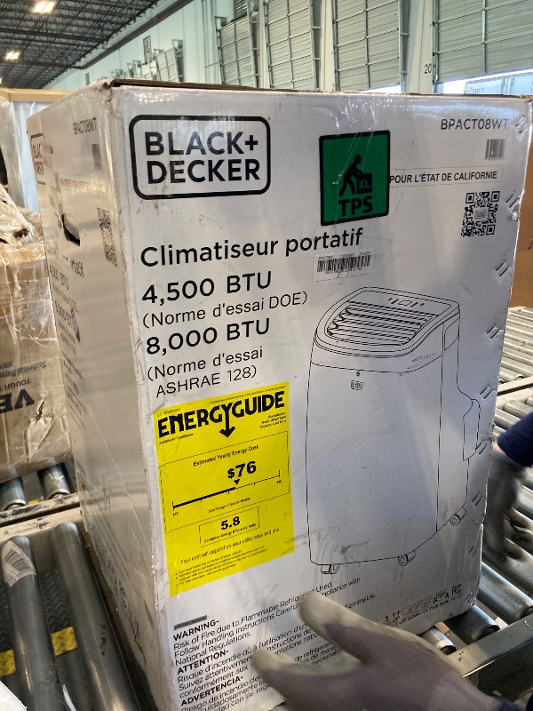 Photo 1 of ** USED / FUNCTIONAL / TESTED** BLACK+DECKER Portable Air Conditioner, 8,000 BTU (3,950 BTU SACC) for Rooms up to 400 Sq. Ft., Portable AC with Follow Me Remote Control and Window Kit, BPACT08WT, White