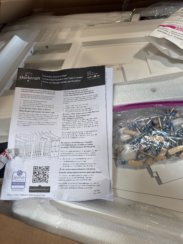 Photo 1 of ** USED** Storkcraft Portofino 5-in-1 Convertible Crib & Changer (White) – GREENGUARD Gold Certified, Fits Standard Crib Mattress, Converts to Toddler Bed and Full Bed, 4 Adjustable Mattress Heights