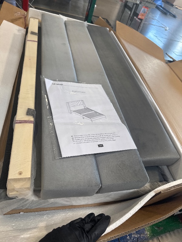 Photo 1 of ** NEW / INCLUDED HARDWARE** Yaheetech Twin Bed Frame Upholstered Platform Bed with Wing Side/Wooden Slat Support/Tufted Headboard with Wing Side/Mattress Foundation/No Box Spring Needed,Light Gray Twin Bed