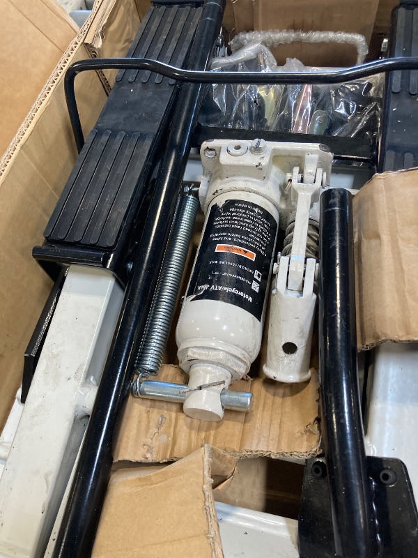 Photo 1 of ** VERY USED/ UNTESTED** SPOFLYINN Hydraulic Motorcycle Lift Jack Foot-Operated Motorcycle Lift Table with 4 Wheels 1500 LBS Capacity 4.5" - 15" Lifting Range Grey