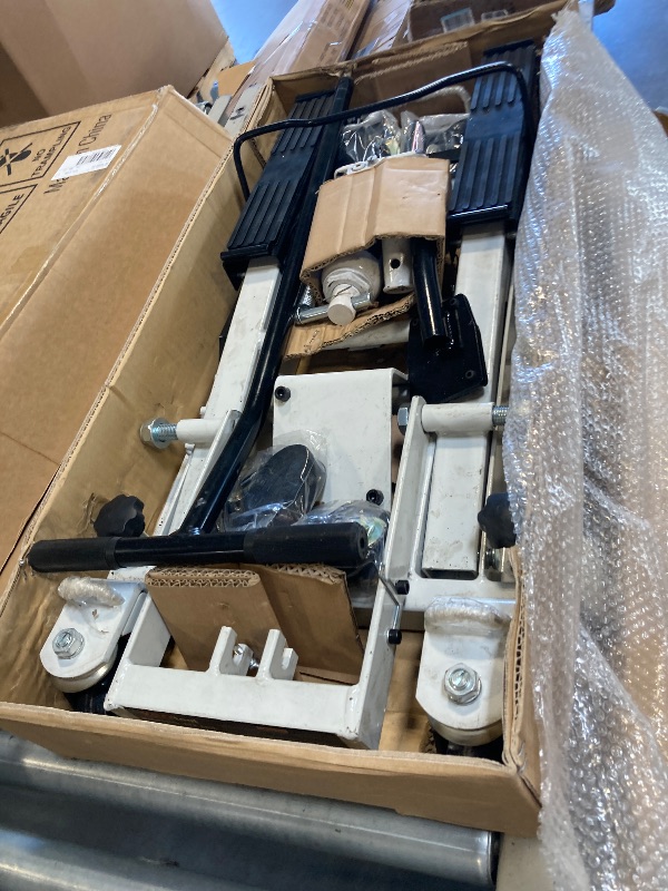 Photo 1 of ** VERY USED/ UNTESTED** SPOFLYINN Hydraulic Motorcycle Lift Jack Foot-Operated Motorcycle Lift Table with 4 Wheels 1500 LBS Capacity 4.5" - 15" Lifting Range Grey