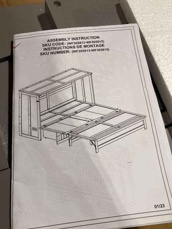 Photo 1 of ** USED/ 2 BOXES** ** FAVSH Queen Size Murphy Bed Built-in Charging Station & Storage Drawer, Rustic Country Style Wall Bed,Easy Assembly Solid Pine Wood Hidden Beds for Bedroom,Space-Saving, Antique Grey