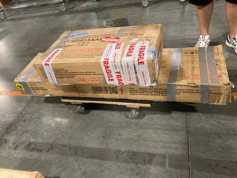 Photo 1 of ** USED/ 2 BOXES** ** FAVSH Queen Size Murphy Bed Built-in Charging Station & Storage Drawer, Rustic Country Style Wall Bed,Easy Assembly Solid Pine Wood Hidden Beds for Bedroom,Space-Saving, Antique Grey