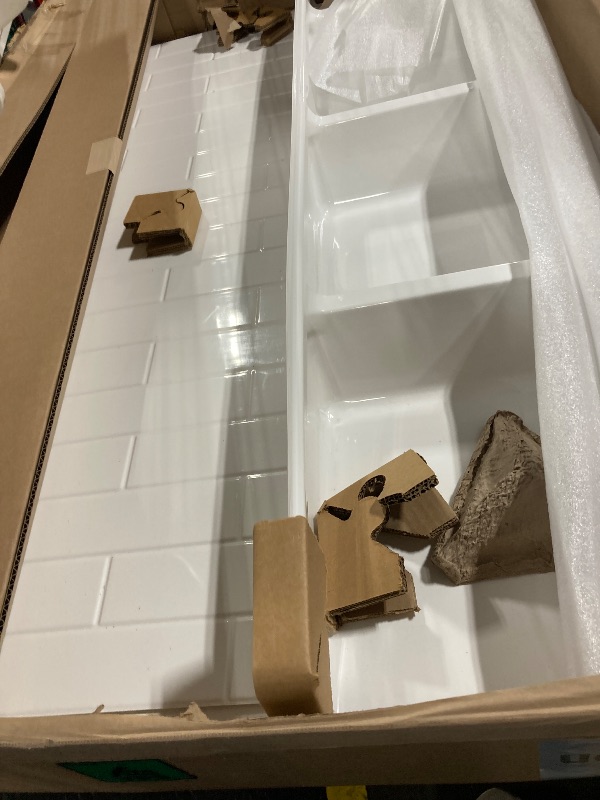 Photo 1 of ** USED**Noah William Home White Polystyrene Tub Wall Surround 36"x 60"x 58" - Waterproof, Easy-to-Install, Two Shelf Units Kit Included - Bathtub Wall Surround Panels - Subway Tiles Pattern, Classic Shelves