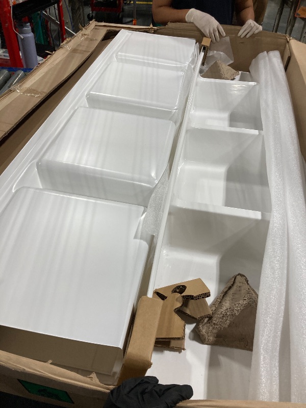 Photo 1 of ** USED**Noah William Home White Polystyrene Tub Wall Surround 36"x 60"x 58" - Waterproof, Easy-to-Install, Two Shelf Units Kit Included - Bathtub Wall Surround Panels - Subway Tiles Pattern, Classic Shelves