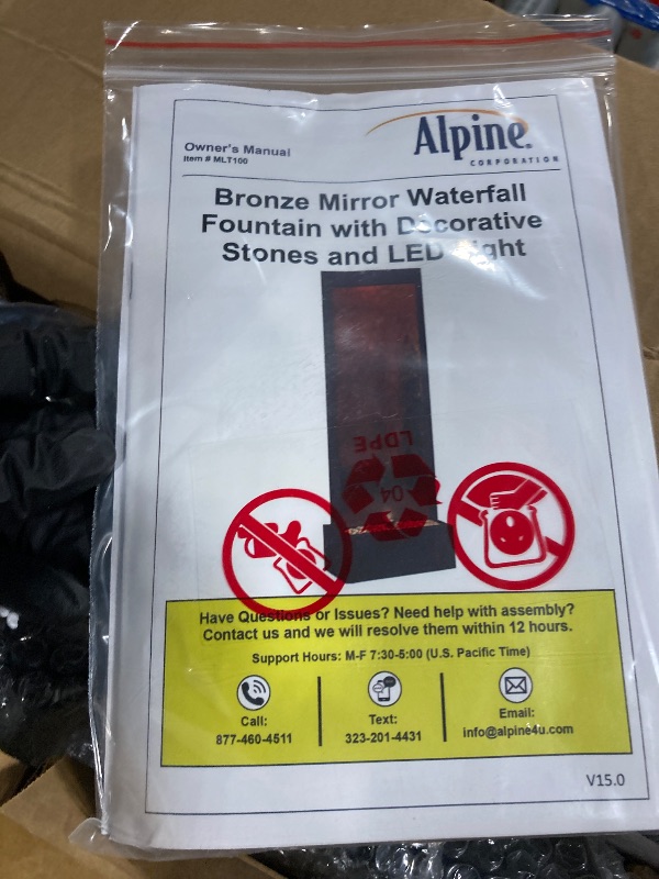 Photo 1 of ** SET 2 BOXES / NEW** Alpine Corporation | 72"H Indoor/Outdoor Mirror Waterfall Floor Fountain — LED Lights & River Stones — Elegant Bronze Finish for Home, Office, Patio & Entryway Décor