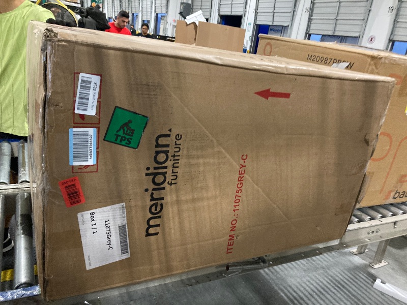 Photo 1 of ** NEW** Meridian Furniture 11075Grey-C Sacha Collection Art Deco Stool with Rich Light Grey Linen Textured Fabric, Two Tone Weave, Solid Wood Black Finish, Fluted Wood, 20.5" W x 21" D x 37.5" H, Grey