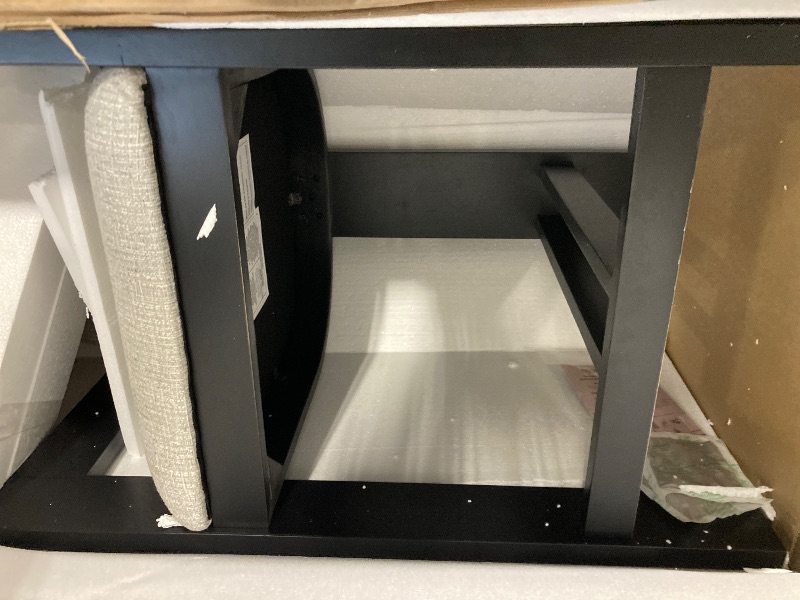 Photo 1 of ** NEW** Meridian Furniture 11075Grey-C Sacha Collection Art Deco Stool with Rich Light Grey Linen Textured Fabric, Two Tone Weave, Solid Wood Black Finish, Fluted Wood, 20.5" W x 21" D x 37.5" H, Grey