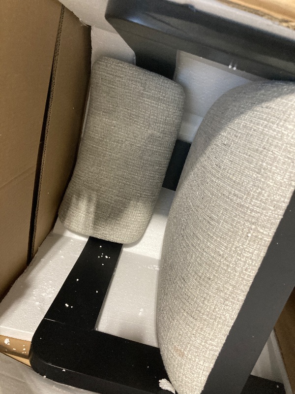 Photo 1 of ** NEW** Meridian Furniture 11075Grey-C Sacha Collection Art Deco Stool with Rich Light Grey Linen Textured Fabric, Two Tone Weave, Solid Wood Black Finish, Fluted Wood, 20.5" W x 21" D x 37.5" H, Grey