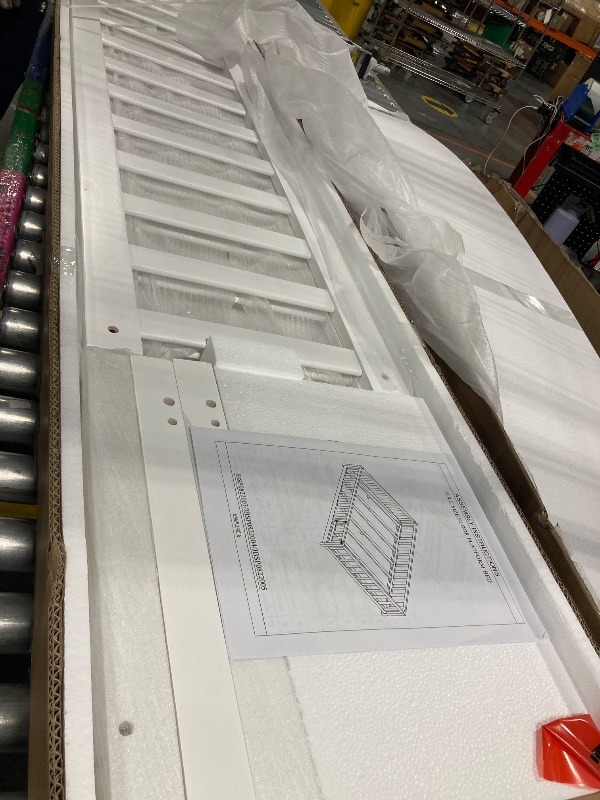 Photo 1 of ** NEW / INCLUDED MANUAL AND HARDWARE** Harper & Bright Designs Floor Bed Full Size Montessori Bed Frame with Fence and Door, Wooden Full Platform Bed for Kids, Boys Girls, Slats Included, No Box Spring Needed, White