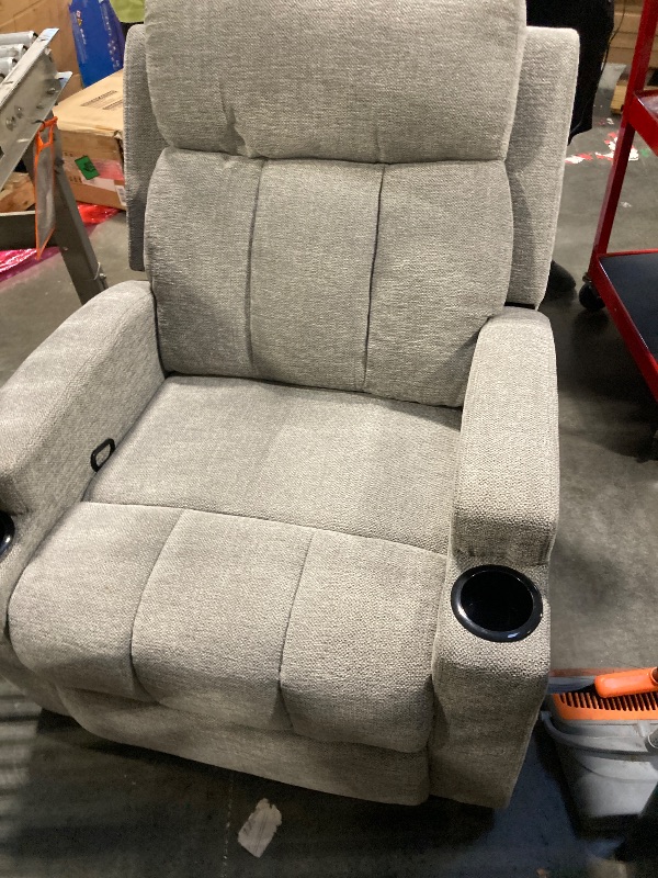 Photo 1 of ** NEW/ FUNCTIONAL TESTED** Phoenix Home Manual Recliner Chair with Massage and Heat Ergonomic Overstuffed Breathable Fabric Reclining Chair with 2 Side Pockets, 2 Cup Holders, Remote Control, Living Room, Bedroom, Gray