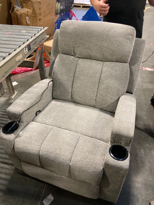 Photo 1 of ** NEW/ FUNCTIONAL TESTED** Phoenix Home Manual Recliner Chair with Massage and Heat Ergonomic Overstuffed Breathable Fabric Reclining Chair with 2 Side Pockets, 2 Cup Holders, Remote Control, Living Room, Bedroom, Gray
