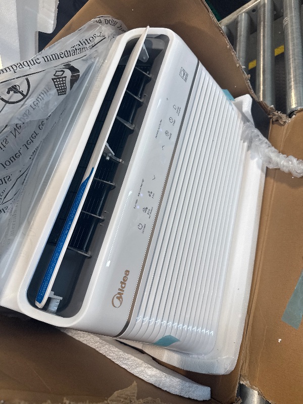 Photo 1 of ** USED / FUNCTIONAL TESTED** Midea 8,000 BTU Smart Inverter Air Conditioner Window Unit with Heat and Dehumidifier – Cools up to 350 Sq. Ft., Energy Star Rated, Quiet Operation, Electronic Controls, Remote Control, White