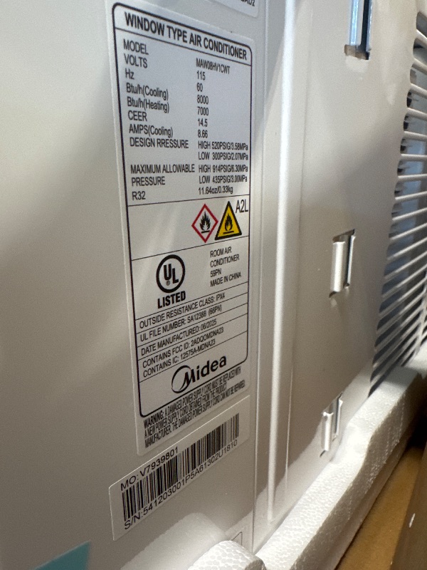 Photo 1 of ** USED / FUNCTIONAL TESTED** Midea 8,000 BTU Smart Inverter Air Conditioner Window Unit with Heat and Dehumidifier – Cools up to 350 Sq. Ft., Energy Star Rated, Quiet Operation, Electronic Controls, Remote Control, White