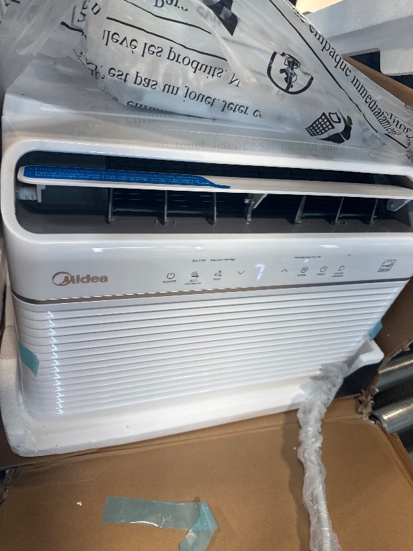 Photo 1 of ** USED / FUNCTIONAL TESTED** Midea 8,000 BTU Smart Inverter Air Conditioner Window Unit with Heat and Dehumidifier – Cools up to 350 Sq. Ft., Energy Star Rated, Quiet Operation, Electronic Controls, Remote Control, White