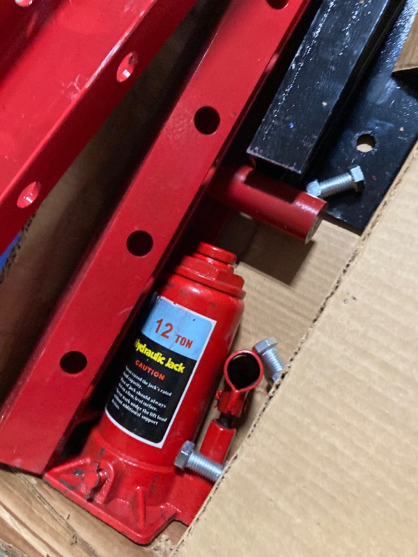 Photo 1 of ** VERY USED ** 12-Ton Hydraulic Shop Press, Heavy Duty Benchtop Hydraulic Shop Press with 2 Press Plates, H-Frame Pneumatic Shop Press Adjustable Height,Red