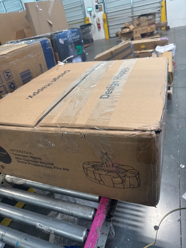 Photo 1 of ** BRAND NEW ITEM ** Teamson Home 28 in. Outdoor Round Propane Gas Smokeless Fire Pit with Sturdy Faux Stacked Stone Base, Quick Ignition and Weather-Resistant PVC Cover, Gray