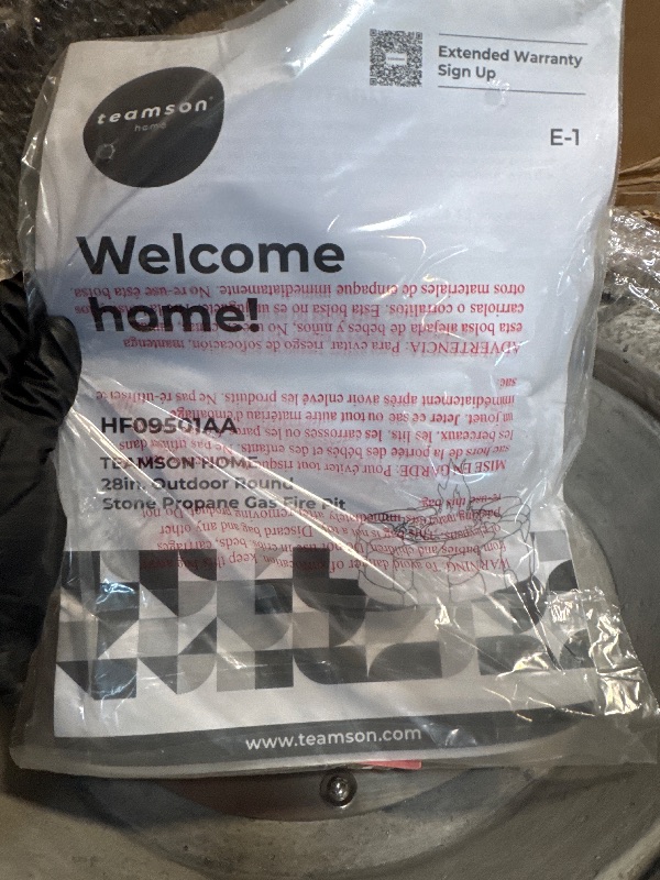 Photo 1 of ** BRAND NEW ITEM ** Teamson Home 28 in. Outdoor Round Propane Gas Smokeless Fire Pit with Sturdy Faux Stacked Stone Base, Quick Ignition and Weather-Resistant PVC Cover, Gray