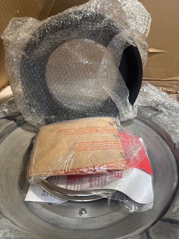 Photo 1 of ** BRAND NEW ITEM ** Teamson Home 28 in. Outdoor Round Propane Gas Smokeless Fire Pit with Sturdy Faux Stacked Stone Base, Quick Ignition and Weather-Resistant PVC Cover, Gray