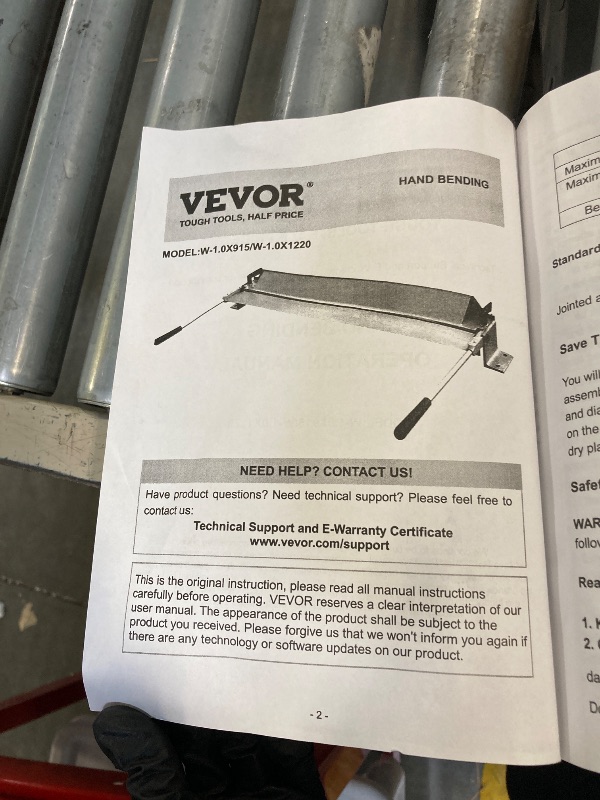 Photo 1 of ** VERY USED ** VEVOR Box and Pan Brake, 36-Inch, 0-130 Degrees Sheet Metal Bending Brake, Portable Mini Metal Bender with 20 Gauge Low Carbon Steel 14 Gauge Aluminum Capacity Power Handle, for Metal Bending