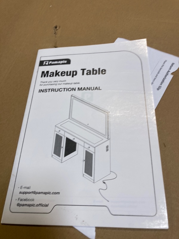 Photo 1 of ** BRAND NEW ITEM / FUNCTIONAL TESTED** Pamapic Makeup Vanity with Lighted Mirror, Glass Top Vanity Desk with Power Outlet, 3-Drawer White Vanity, Makeup Table with Adjustable 3 Color Modes