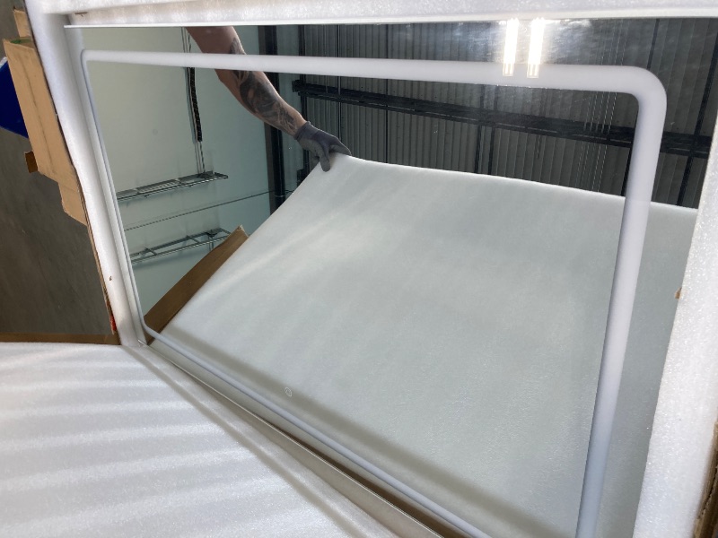 Photo 1 of ** BRAND NEW ITEM / FUNCTIONAL TESTED** Pamapic Makeup Vanity with Lighted Mirror, Glass Top Vanity Desk with Power Outlet, 3-Drawer White Vanity, Makeup Table with Adjustable 3 Color Modes