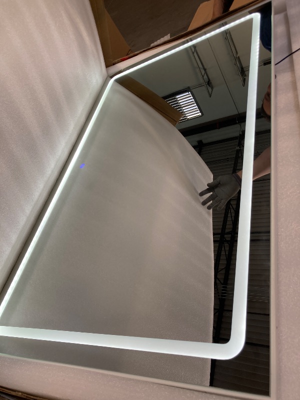 Photo 1 of ** BRAND NEW ITEM / FUNCTIONAL TESTED** Pamapic Makeup Vanity with Lighted Mirror, Glass Top Vanity Desk with Power Outlet, 3-Drawer White Vanity, Makeup Table with Adjustable 3 Color Modes