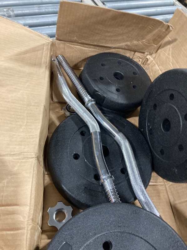 Photo 1 of ** VERY USED ** Yaheetech Barbell Weight Set - Olympic Curl Bar & 6 Olympic Weights & 2 Olympic Barbell Clamps for Lifts 66LB