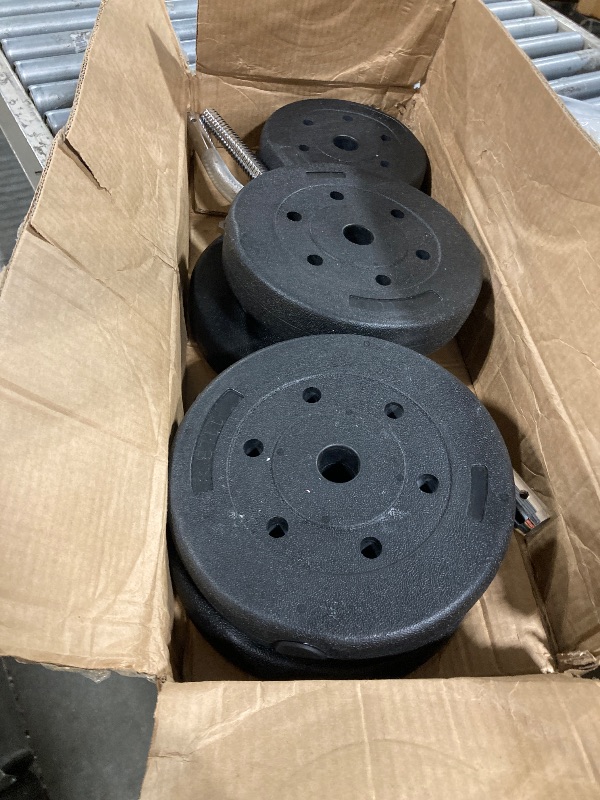 Photo 1 of ** VERY USED ** Yaheetech Barbell Weight Set - Olympic Curl Bar & 6 Olympic Weights & 2 Olympic Barbell Clamps for Lifts 66LB