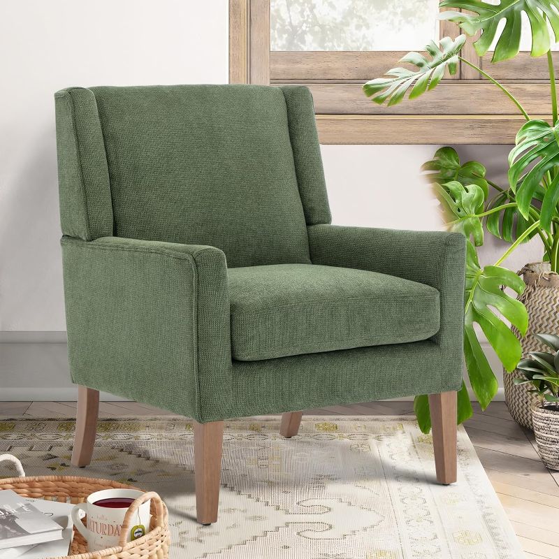 Photo 1 of ** BRAND NEW ITEM** COLAMY Modern Wingback Living Room Chair, Upholstered Fabric Accent Armchair, Single Sofa Chair with Lounge Seat and Wood Legs for Bedroom/Office/Reading Spaces, Green