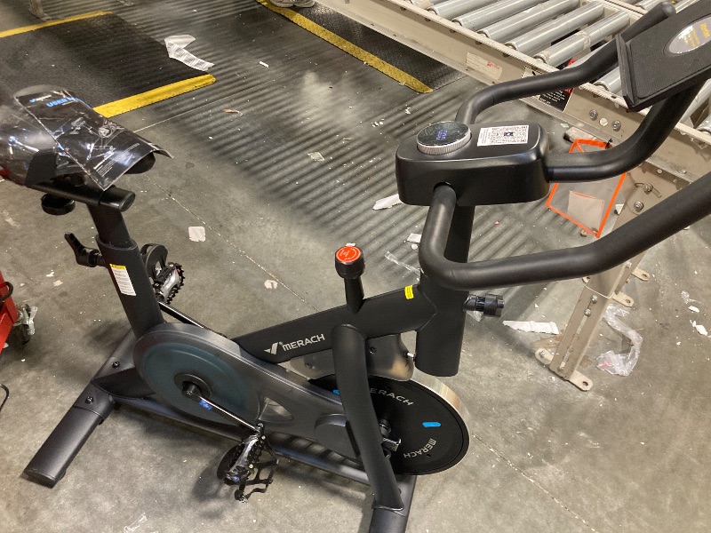 Photo 1 of ** USED/ TESTED FUNCTIONAL / ASSEMBLY** Merach Exercise Bike, Brake Pad/Magnetic Stationary Bike with Exclusive App, Low Noise Indoor Cycling Bike with 270LBS Weight Capacity, Dumbbell Rack and Fitness Courses for Weight Loss