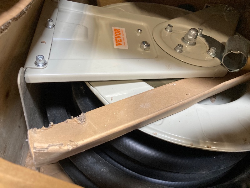 Photo 1 of ** USED** VEVOR Fuel Hose Reel, 1" x 50', Extra Long Retractable Diesel Hose Reel, Heavy-Duty Carbon Steel Construction with Automatic Fuel Nozzle, NBR Rubber Hose for Aircraft Ship Vehicle Tank Truck, 300 PSI