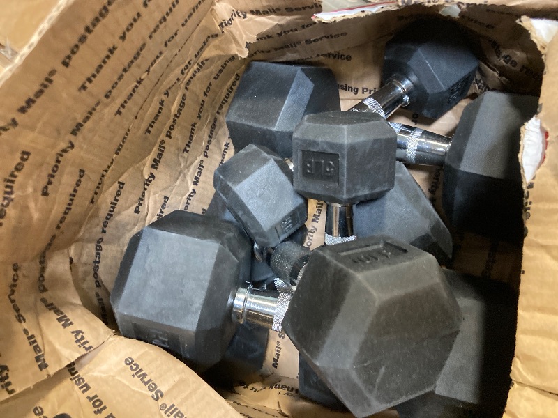 Photo 1 of ** USED** Fitvids Hex Dumbbells Rubber Coated Hand Weights Set for Exercises and Fitness, Including 5lb, 10lb, 15lb Pair Set