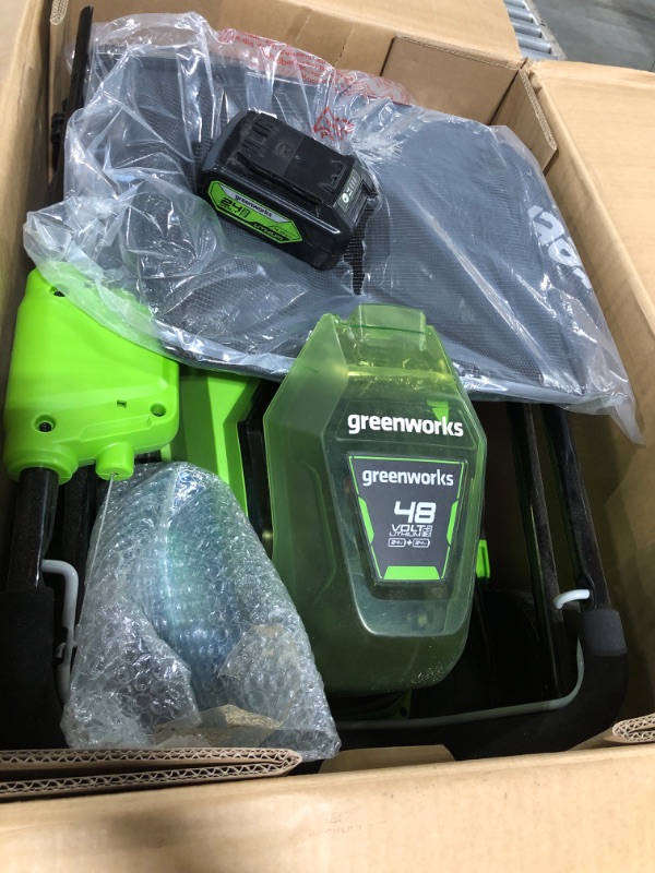 Photo 1 of ** VERY USED/ TESTED** Greenworks 48V (24V x 2) 17" Cordless (Push) Lawn Mower (125+ Compatible Tools), (2) 4.0Ah Batteries and Dual Port Rapid Charger Included