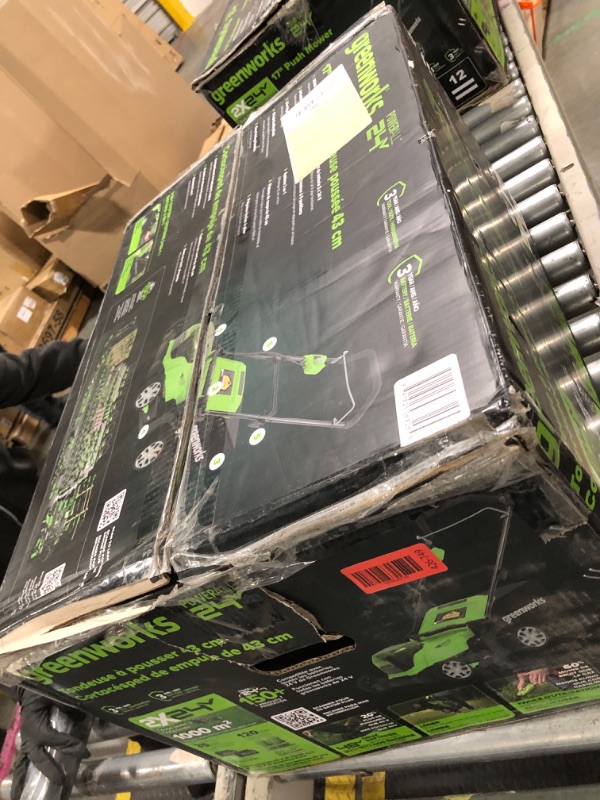 Photo 1 of ** VERY USED/ TESTED** Greenworks 48V (24V x 2) 17" Cordless (Push) Lawn Mower (125+ Compatible Tools), (2) 4.0Ah Batteries and Dual Port Rapid Charger Included