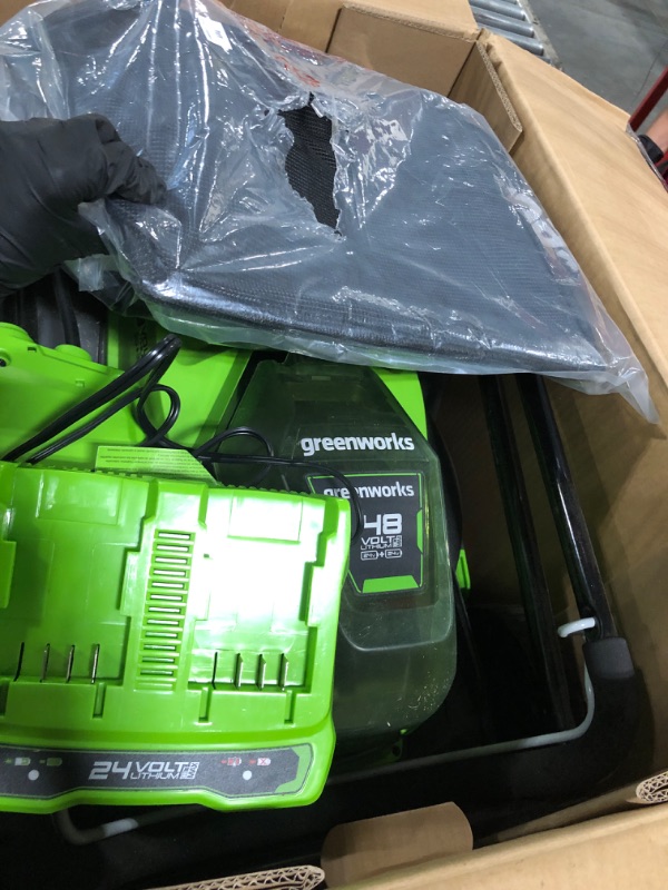 Photo 1 of ** VERY USED/ TESTED** Greenworks 48V (24V x 2) 17" Cordless (Push) Lawn Mower (125+ Compatible Tools), (2) 4.0Ah Batteries and Dual Port Rapid Charger Included