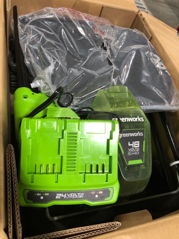 Photo 1 of ** VERY USED/ TESTED** Greenworks 48V (24V x 2) 17" Cordless (Push) Lawn Mower (125+ Compatible Tools), (2) 4.0Ah Batteries and Dual Port Rapid Charger Included